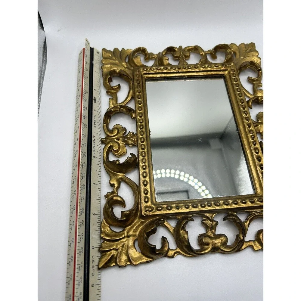 Vintage Euromarchi Gold Accent Mirror Hollywood Regency Made In Italy 8 1/2”x7”